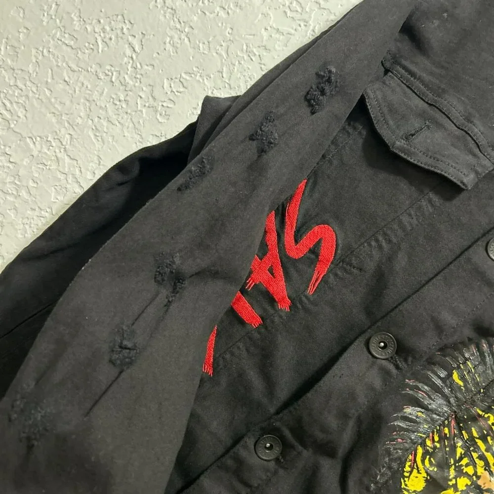 Black Pike Jacket Size Large with Savage Skull Graphic – Button Front - Picture 6 of 8